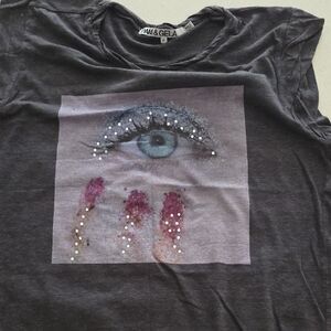Pam & Gela Dark Gray Tee with Eye and Glitter Accents